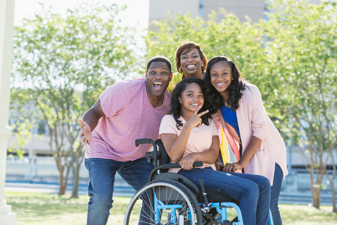 African-American family, daughter in wheelchair