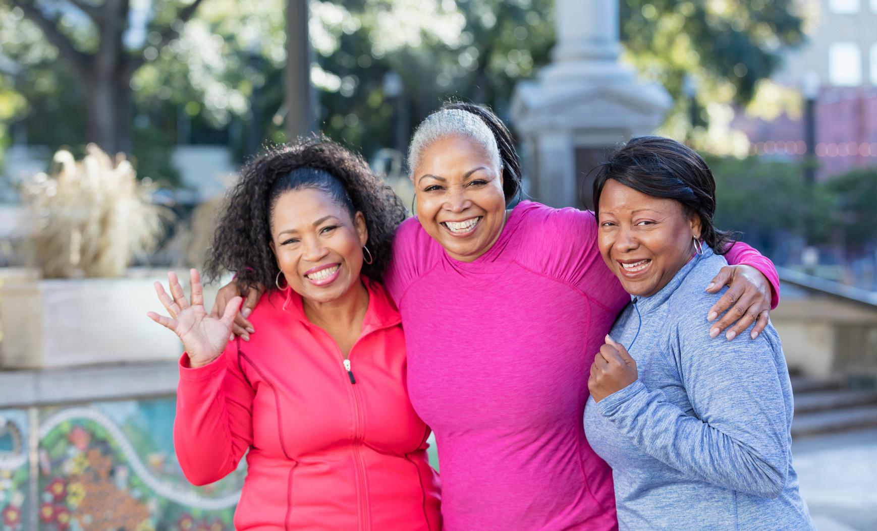 Mature African-American women in city, exercising